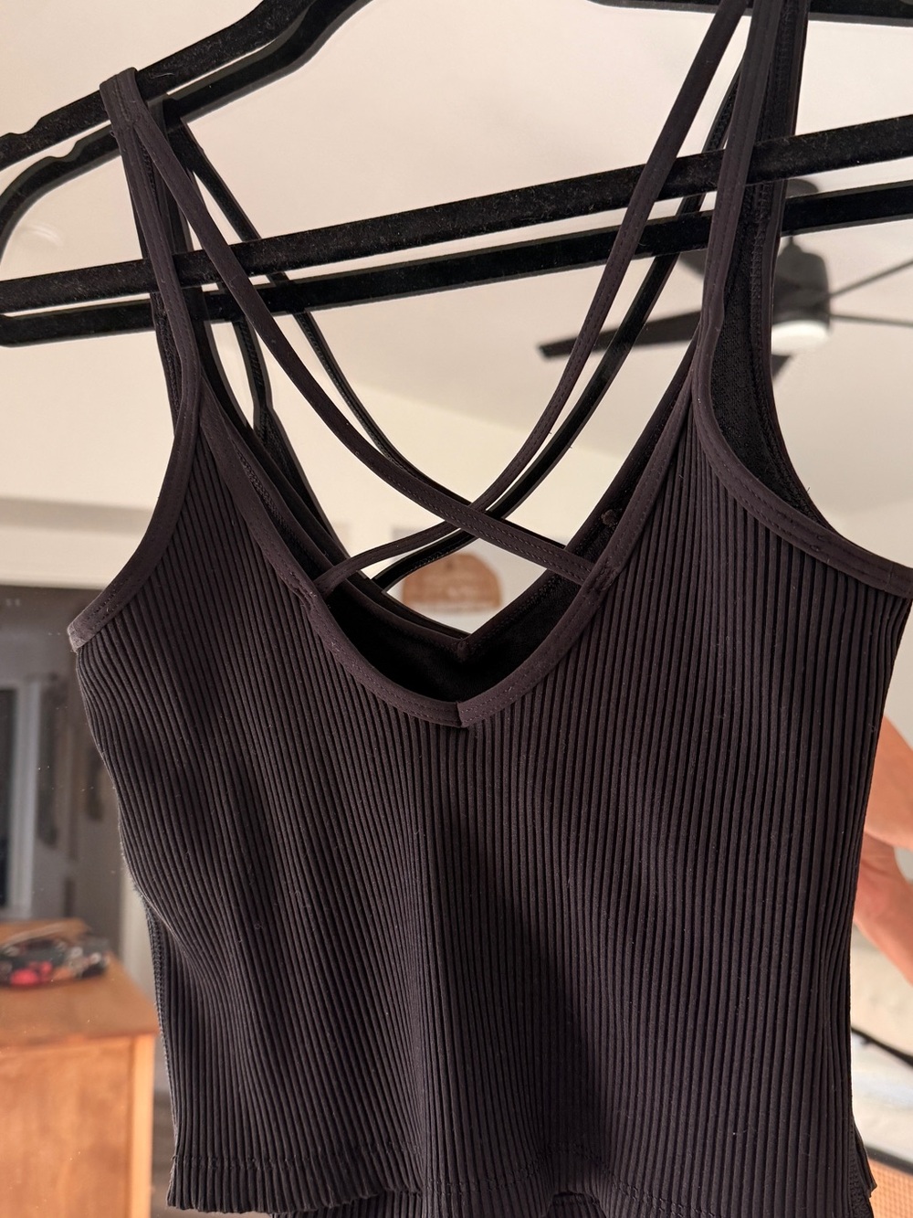Vuori Black Ribbed V-Neck Tank with Crisscross Straps - Picture 2 of 5